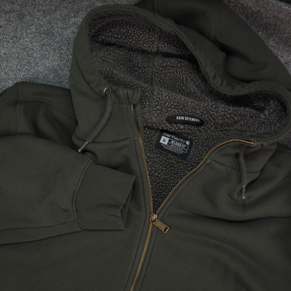 Carhartt Rain Defender Hoodie Mens XL TS3308-M Green Solid Sherpa Workwear